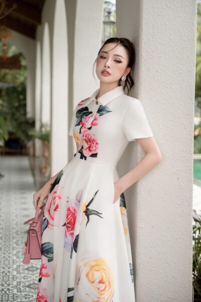 Alternative view of Đầm midi cổ đứcLueur Rosée 25S1W432102H021