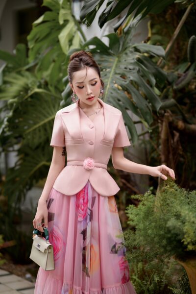 Áo công sở 2 lớp cổ Fleur de Soie 25S1W612103T021