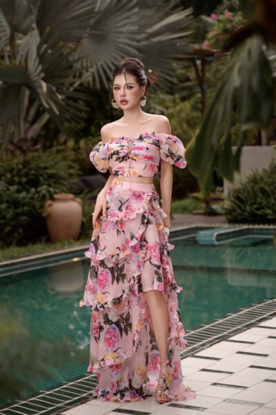 Alternative view of Chân váy maxi layer bèo nhiều tầng Nuit en Rose 25S1W322106H021