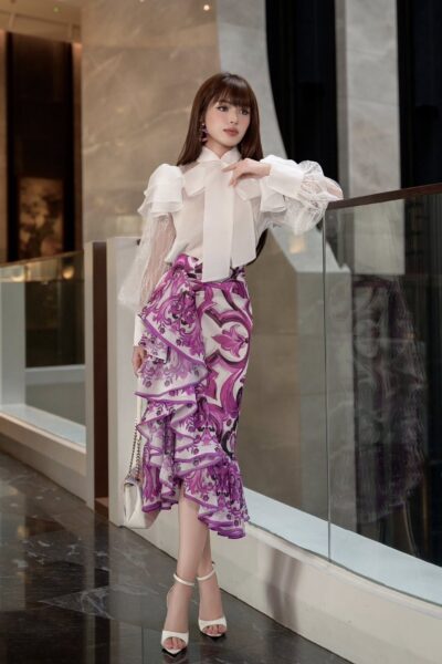 Chân váy đuôi cá với phần bèo lệch Rosa Incantata 25S1W310900H016