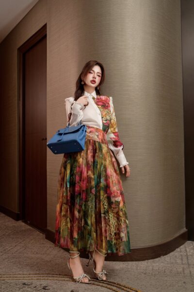 Chân váy midi rập nhăn, cạp to Velvet Instinct 25S1W320700H013