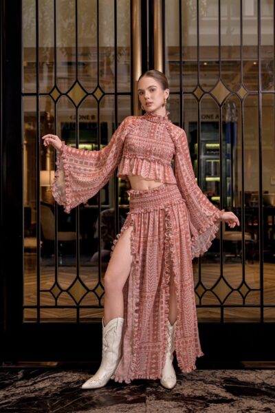 Alternative view of Chân váy maxi xẻ cao Lumière intérieure 25S1W320506T022