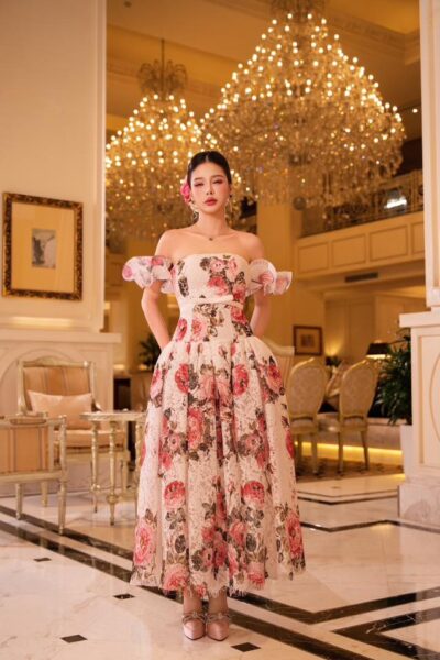 Đầm xòe trễ vai party Rose Sovereign 25S1W430202H021