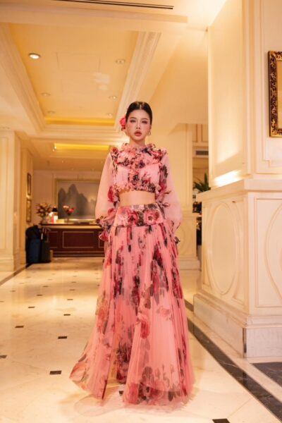 Chân váy lưới maxi dập nhăn The Rose Throne 25S1W320201H021