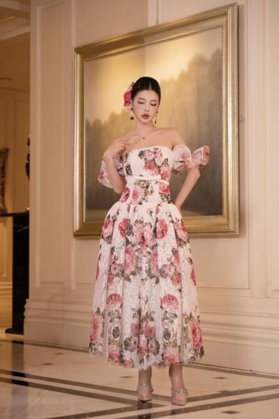 Alternative view of Đầm xòe trễ vai party Rose Sovereign 25S1W430202H021