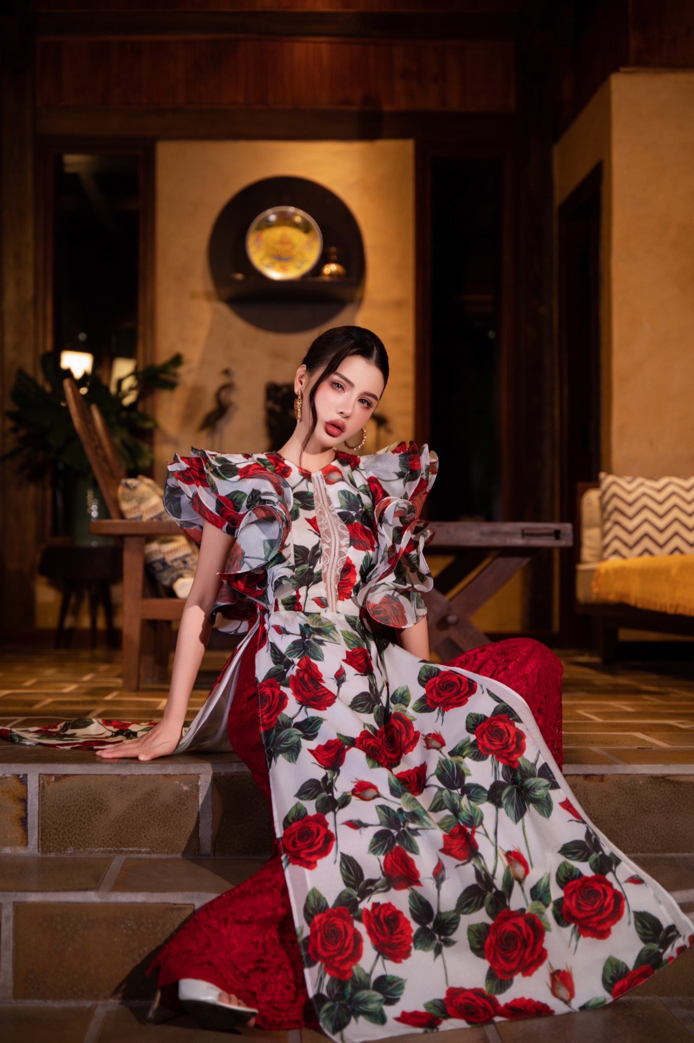 Áo dài 4 tà bèo vai bồng bềnh Bare Neva 25S1W660104H012 - Ảnh 9