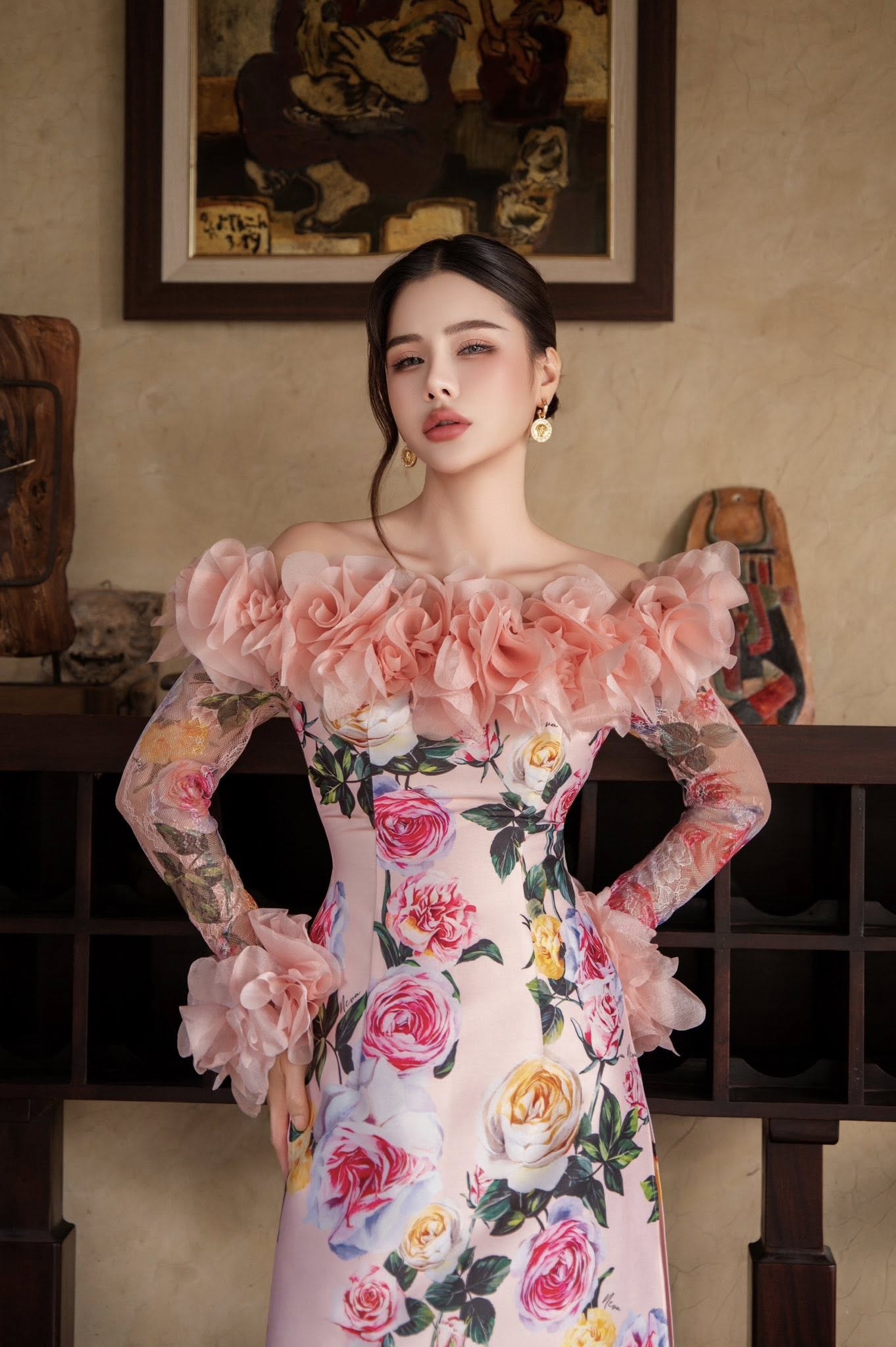 Áo dài trễ vai xếp hoa laser đẹp mắt Core Neva 25S1W660103H021 - Ảnh 6