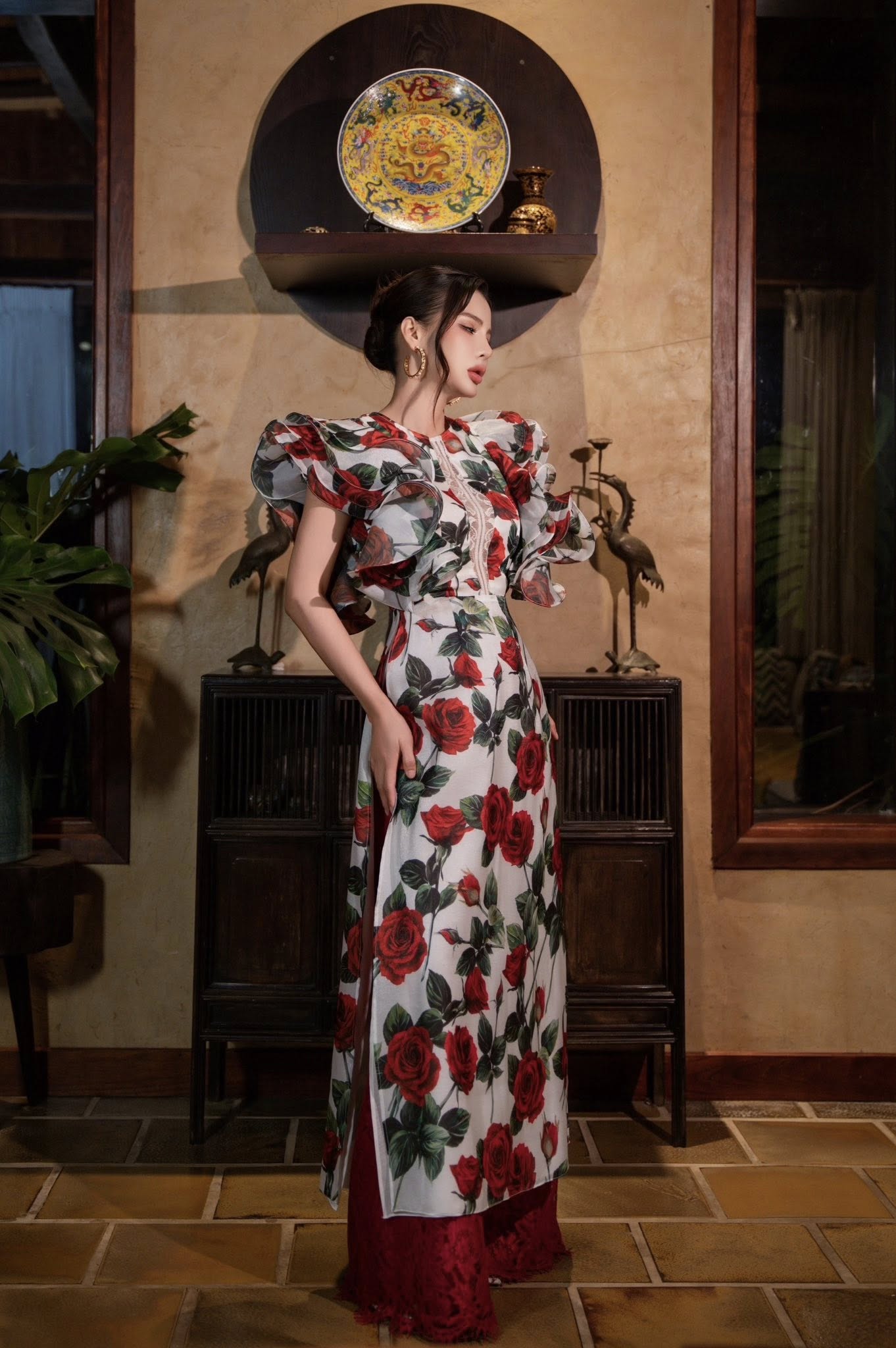 Áo dài 4 tà bèo vai bồng bềnh Bare Neva 25S1W660104H012 - Ảnh 7