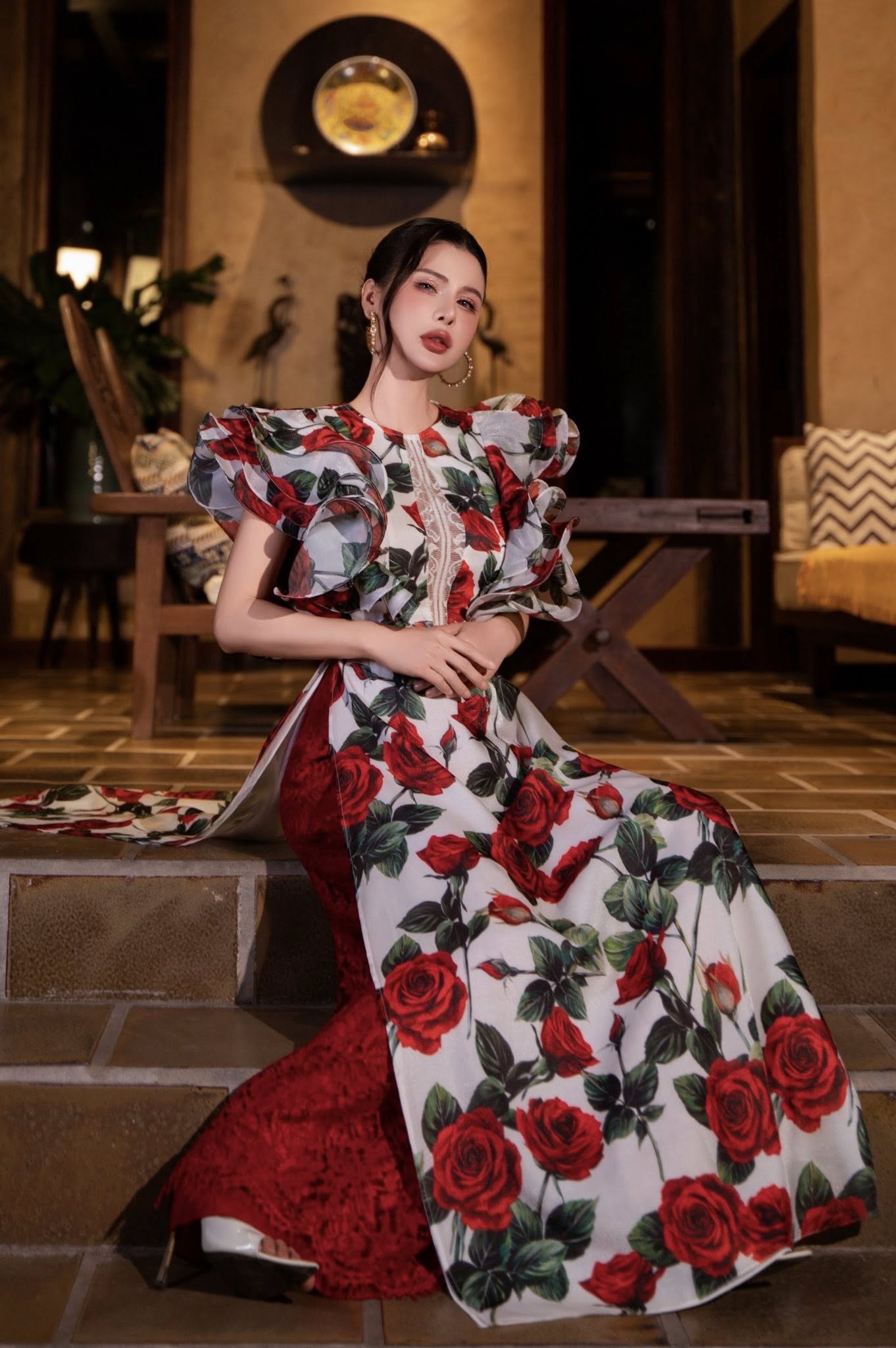 Áo dài 4 tà bèo vai bồng bềnh Bare Neva 25S1W660104H012 - Ảnh 6