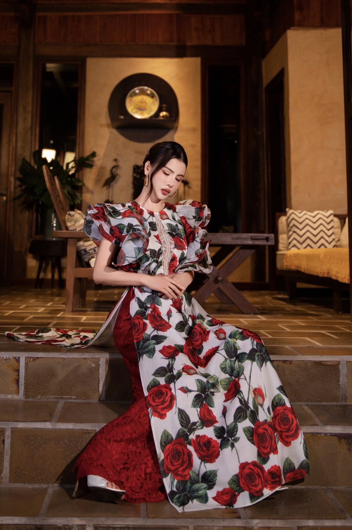 Áo dài 4 tà bèo vai bồng bềnh Bare Neva 25S1W660104H012 - Ảnh 5