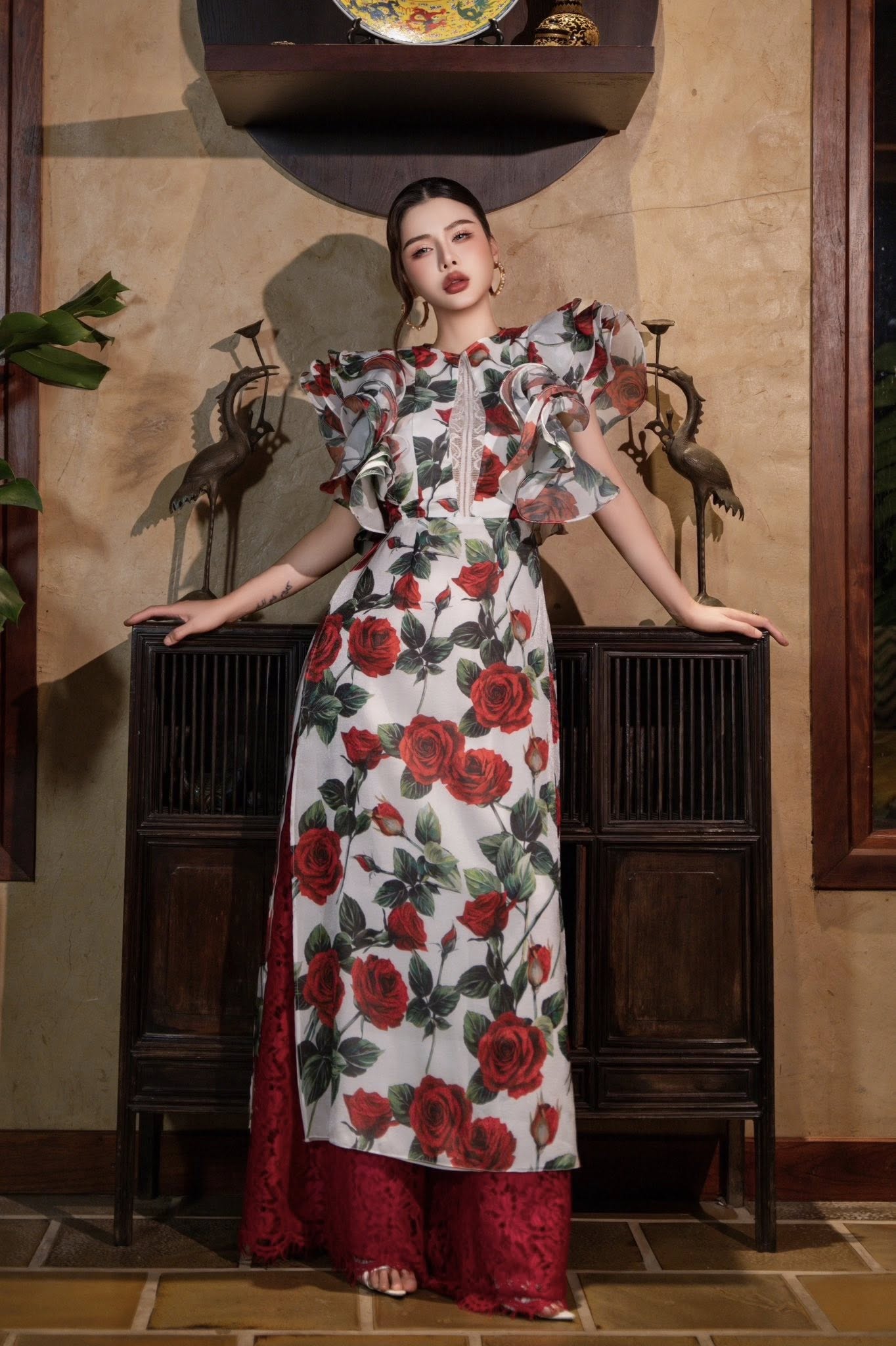 Áo dài 4 tà bèo vai bồng bềnh Bare Neva 25S1W660104H012 - Ảnh 4