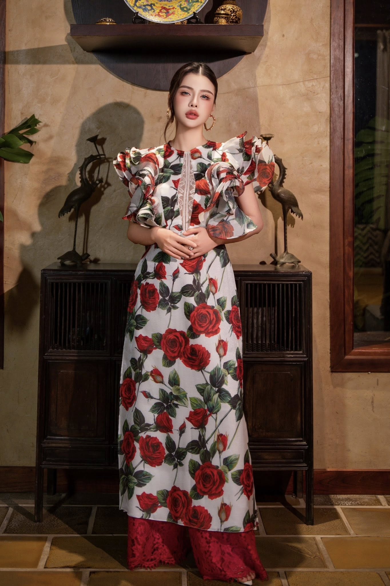 Áo dài 4 tà bèo vai bồng bềnh Bare Neva 25S1W660104H012