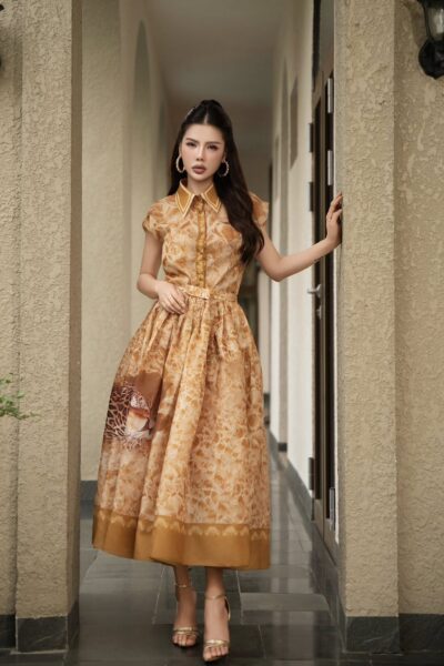 Chân váy maxi họa tiết báo Golden Tide 26S1W322601H013