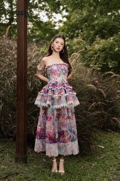 Chân váy maxi phối ren lạ mắt Luminous Wild 26S1W322606H021